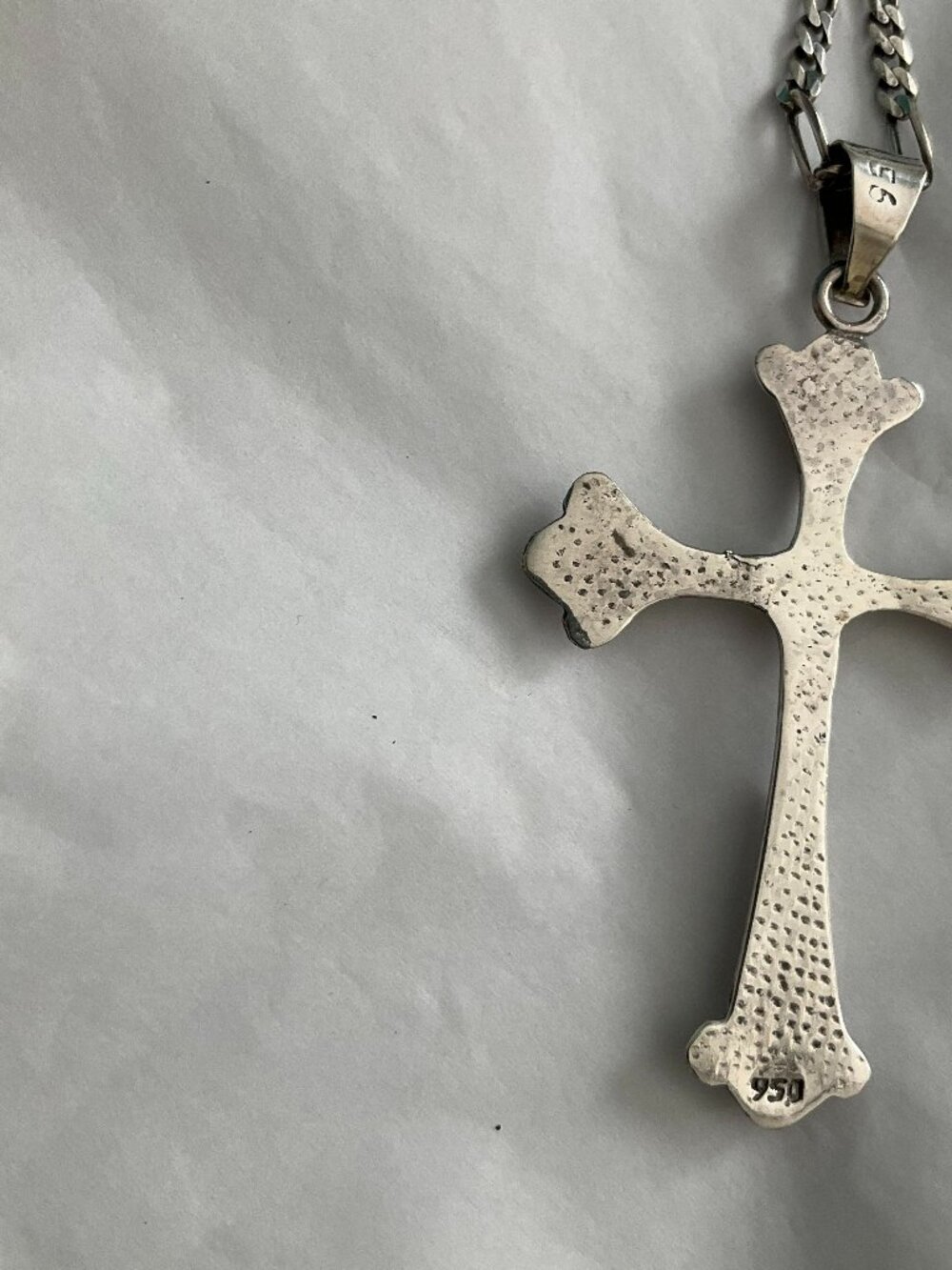 Large Vintage 925 silver and red jasper fancy cross with chain - Picture 3 of 6
